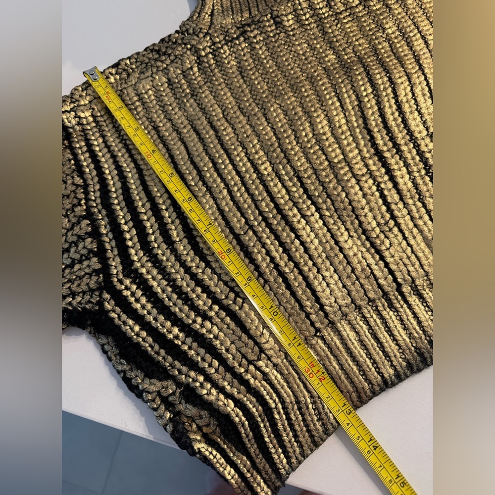 Hanifa XS Gold Metallic Knit Cropped Turtleneck Bell Sleeve Sweater NWT - Picture 11 of 12